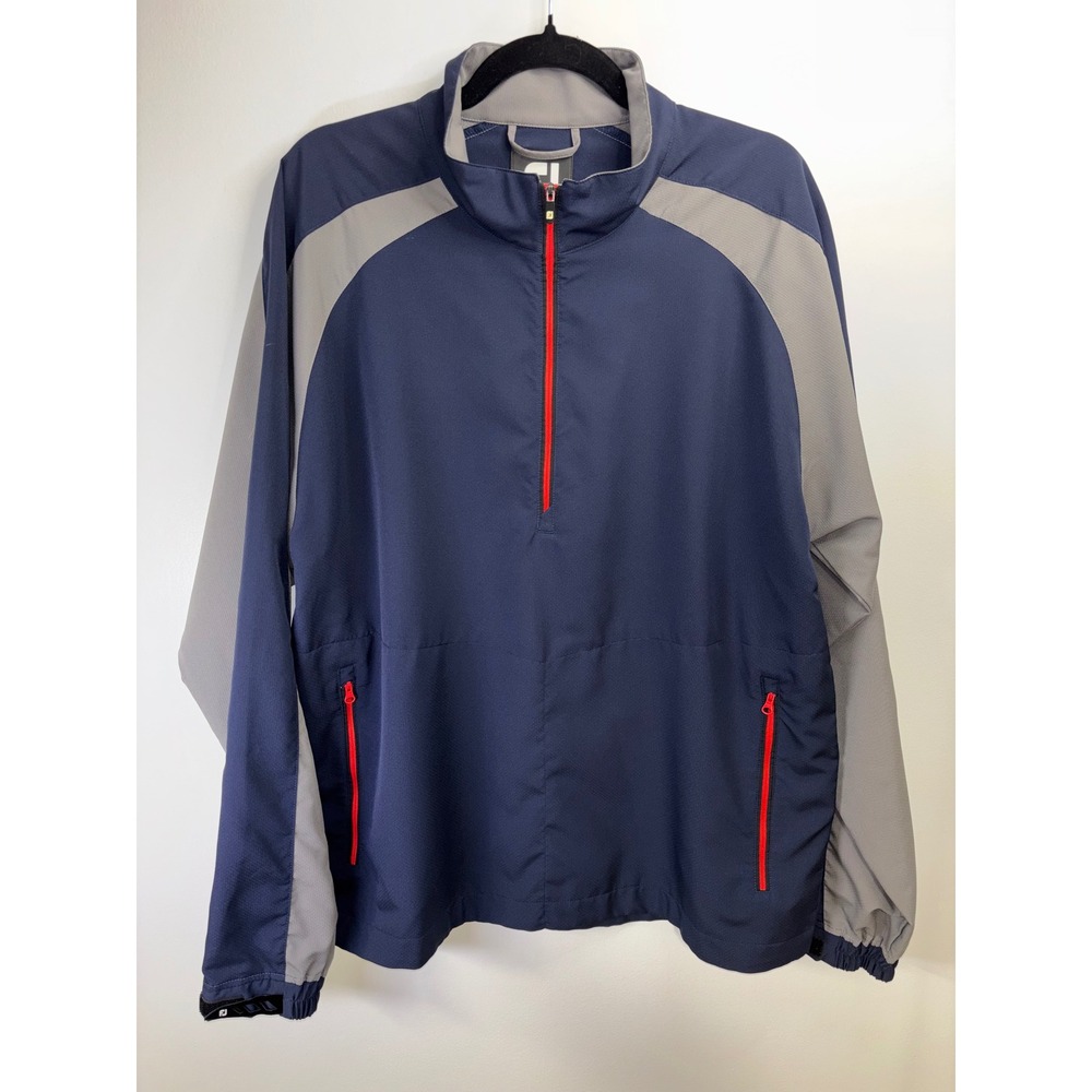 FootJoy Mens Large Navy Grey Red Quarter Zip Golf Windbreaker Jacket Mock Neck L